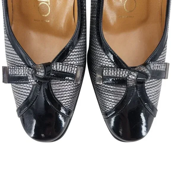 Volpato Italy Womens 7.5 / 38EU Black Grey Gray Leather dress shoes heels pumps - Picture 2 of 11